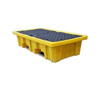 Plataforma industrial de contención de derrames, apilable, a prueba de fugas, con drenaje, bandeja de tambor de aceite de polietileno amarillo, paquete de 2 para uso Fac Ga