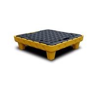 Plataforma industrial de contención de derrames apilable de polietileno con bandeja de drenaje a prueba de fugas para tambores de aceite, color amarillo, paquete de 2, perfecto para fábricas y