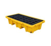 Plataforma industrial de contención de derrames impermeable con bolsillos de drenaje y acceso a montacargas para una gestión eficaz de derrames y seguridad ambiental