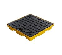 Plataforma industrial de contención de derrames para cubos de pintura de 1/2 barril, bandeja de contención de derrames apilable con drenaje, bandeja de seguridad extraíble (amarillo, 2 piezas, 61 x 61