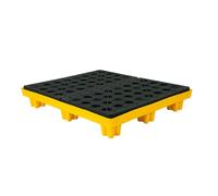 Plataforma industrial impermeable para contención de derrames con bolsillos de drenaje y acceso a carretilla elevadora para una gestión eficiente de derrames y seguridad ambiental