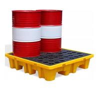 Plataforma modular antiderrames, bandeja antiderrames de polietileno, tarima de contención de derrames para 1/2 tambor con salida de drenaje y bolsillos para montacargas,33x33x5.8cm