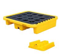 Plataforma modular apilable de contención de derrames con bolsillos de drenaje y compatibilidad con carretilla elevadora, base impermeable de polietileno para tambores de 1 tonelada, solución de