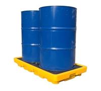 Plataforma modular de alta resistencia para la contención de derrames con drenajara montacargas para la prevención de fugas industriales. Ideal para la seguridad y el cumplimiento normativo.