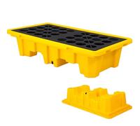 Plataforma modular de contención de derrames con bolsillos de drenaje y acceso a carretilla elevadora, base de polietileno apilable para tambor de 1 tonelada, diseño resistente al agua para uso