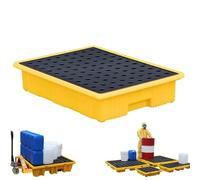 Plataforma modular de contención de derrames con bolsillos de drenaje y carretilla elevadora, bandeja desmontable a prueba de fugas para uso industrial, fácil de limpiar (26 x 14.2 x 4.7 pulgadas)