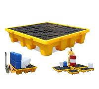 Plataforma modular de contención de derrames para fugas de líquidos, bandeja de goteo de tanque de aceite con drenaje y bolsillos para carretilla elevadora, para almacenar mercancías en el sótano, 127