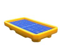 Plataforma modular de contención de derrames resistente a fugas, bandeja de polietileno amarillo y negro para tambores de aceite, ideal para almacenes y fábricas, diseño de rejilla superior plana