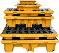 Plataforma modular de control de derrames a prueba de fugas, bandeja de contención de tambor de plástico con drenaje para un almacenamiento seguro de líquidos y uso industrial