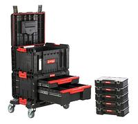 Plataforma móvil con cajas de herramientas y 5 organizadores taller set modular conectado PRO