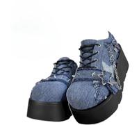 Plataforma para mujer con cordones Zapatos de punta redonda de fondo grueso Solo regalo para niña Lolita Con Cadena y accesorios de estrella Muffin Zapatos de fondo grueso (Azul,35)