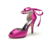 Plataforma Tacón Alto Bombas Mujer Punta Abierta Tacón Aguja Sandalia de Verano con Crystal Correa en el Tobillo,Fuchsia,36 EU