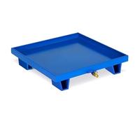 Plataformas de recogida modulares azules, plataforma de recogida con válvula de drenaje, paleta de recogida de tambor para almacenamiento industrial de tambores de aceite