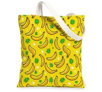 plátano - Bolsa de lona para mujer, diseño de hojas juguetonas de verano, amarillo, lavable, reutilizable, para compras, brunch Park, Biblioteca, excursiones de día, 13 x 15 pulgadas