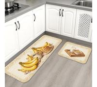 Plátano de desayuno, tapete de cocina para piso, patrón de frutas vintage, suave, acolchado con resorte, cómodo, lavable, decoración para fregaderos de cocina, lavandería, baño, 2 unidades
