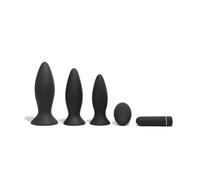 Platanomelón - Set 3 Plugs Anales de Distintos Tamaños con Bala Vibradora de 9 Modos y Mando a Distancia - T-Rex Negro