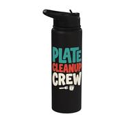 Plate Cleanup Crew Foodie Humor Funny Saying Quote Stainless Steel Insulated Water Bottle