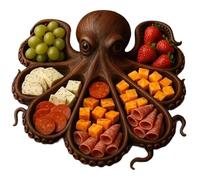 Plate, Dinner Plates, Octopus-Shaped Design, Eco-Friendly Natural Wood, Charcutería Board for Entertainers Kitchen Seafood Lovers Picnic Farmhouse, 11.02x11.02 Pulgadas