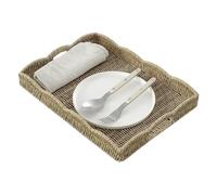 Plateau Tressé - Décor Table à Manger, Plateau Petit Déjeuner Festonné, Corbeille Imitation Rotin | Panier de Service pour Maison Salon Chambre Fête Extérieur Camping Pique-nique Réunions Snack