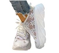 Plateau - Zapatillas de deporte para mujer, color blanco, para bodas, informales, malla transpirable, zapatos planos ligeros, informales, con pedrería, zapatos individuales para correr, Blanco, 37