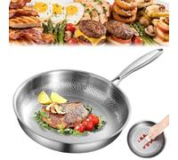Plateful Titanium Pan, Frying Pans for Cooking Non Stick, Pure Titanium Pro Hammered Cookware Multifunctional Flat Alloy Steel Wok Lightweight Kitchen Essential Outdoor Camping(No lid,11.02in/28cm)