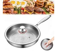 Plateful Titanium Pan, Frying Pans for Cooking Non Stick, Pure Titanium Pro Hammered Cookware Multifunctional Flat Alloy Steel Wok Lightweight Kitchen Essential Outdoor Camping(With lid,11.81in/30cm)
