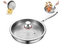Plateful Titanium Pan with Lid, 100% Titanium Pro Hammered Pans for Cooking, Stay-Cool Handle, Even Heating, Naturally Non-Stick with Minimum Oil (With Lid,11.02in / 28cm)
