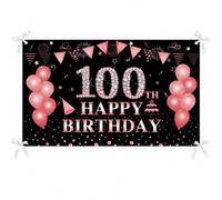 PLATEYTR 100 Años Decoración de Fiesta de Cumpleaños100 Años Fondo de Cumpleaños de Rosa,100 Años Banner de Fondo de Feliz Cumpleaños,Póster de Tela Cartel Extra Grande