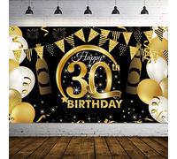PLATEYTR 30 Años Decoración de Fiesta de Cumpleaños30 Años Fondo de Cumpleaños de Oro Negro,30 Años Banner de Fondo de Feliz Cumpleaños,Póster de Tela Cartel Extra Grande
