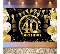 PLATEYTR 40 Años Decoración de Fiesta de Cumpleaños40 Años Fondo de Cumpleaños de Oro Negro,40 Años Banner de Fondo de Feliz Cumpleaños,Póster de Tela Cartel Extra Grande