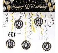 PLATEYTR Juego de 13 Piezas de decoración de 60 cumpleaños, dijes en Espiral y banderines para Sus Decoraciones de 60 cumpleaños y artículos para Fiestas