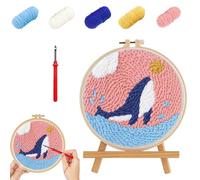 PLATEYTR Kit de Bordado con Aguja Perforada Set de Punch Needle para principiantes con tela estampada, hilos y aro de bordado, 20x20 cm, incluye aguja y guía en inglés, ideal para niños y adultos