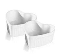 PLATEYTR Moldes para Soufflé, Juego de 2 Cuencos de Cerámica Crème Brûlée l para Hornear y Presentar, Cuencos de Postre para Magdalenas, Cupcakes, Pudín, Ragout Fin (Blanco, Amor,9 x 4 cm)