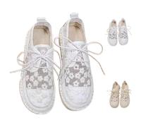 Platform Espadrilles Fashion Sneakers For Women Girls Embroidered Lace Breathable Lace Up Low Sneakers Casual Shoes (White,40)