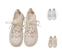 Platform Espadrilles Fashion Sneakers For Women Girls Embroidered Lace Breathable Lace Up Low Sneakers Casual Shoes (Beige,40)