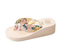 Platform Flip Flops Bohemia Satin Wedge Slippers Summer Beach Sandals Pool Thongs Post Toe Lightweight Shoes for Women Ladies Girls