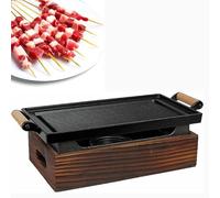Platilla de barbacoa de mesa portátil Chal con base de madera de estufa de aluminio fundido antiadherente para camping al aire libre interior Picnic Solución de cocina compacta fácil de limpiar