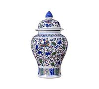 Platillo para plantas, Jarrón de cerámica con forma templo jengibre, porcelana floral azul y blanca clásica 15,7", estilo Qing China grande