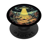 Platillo Volador Alien Lover, abducción de ovnis, Dinosaurio PopSockets PopGrip Adhesivo