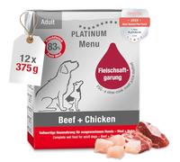 PLATINUM - Alimento para perros Menu Adult Beef+Chicken de carne de salmón - 12 x 375 g de comida para perros rica en nutrientes como Barf - especialmente jugosa para perros pequeños y grandes - Sin