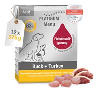 PLATINUM - Alimento para perros Menu Adult Duck+Turkey de carne - 12 x 375 g Alimento para perros rico en nutrientes como el Barf - especialmente jugoso para perros pequeños y grandes - Sin BPA