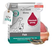 PLATINUM - Alimento para perros Menu Adult Fish de carne - 12 x 375 g de alimento para perros rico en nutrientes como el barf - especialmente jugoso para perros pequeños y grandes - Sin BPA, probado