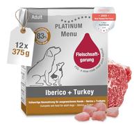 PLATINUM - Alimento para perros Menu Adult Ibérico+Turkey de carne - 12 x 375 g Alimento para perros rico en nutrientes como Barf - Especialmente jugoso para perros pequeños y grandes - Sin BPA