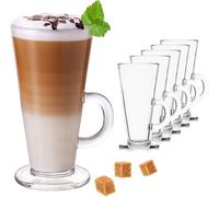 PLATINUX Juego de 6 vasos de café con asa, 270 ml, de cristal, para café helado, latte, macchiato, café latte