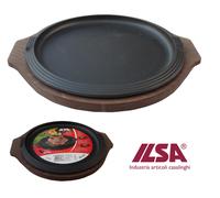 Plato A Servir Redondo Ilsa Hierro Fundido Esmaltado con Base Madera Resistente