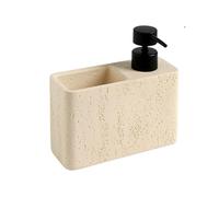 Plato Botella dispensadora de líquido for lavavajillas Resina con Caja Almacenamiento Estilo WABI-sabi travertino 2 en 1 Artículos de baño(Beige)