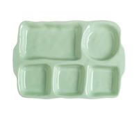 Plato cerámico dividido, plato rectangular verde de 5 compartimentos, Control preciso de las porciones, nutrición equilibrada, Apto para horno y microondas, Adecuado para todas las ocasiones