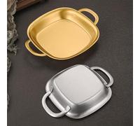 Plato cuadrado de acero inoxidable para servicio de barbacoa coreana con compartimento profundo para alimentos y asas dobles para soportar un transporte seguro y estable (18 cm, plateado)
