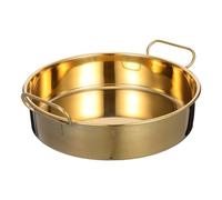Plato de Acero Inoxidable Dorado con Asas, Fondo Plano | Superficie Brillante y Lisa, Manejo Resistente al Calor, Uso Versátil para Hogar y Restaurante