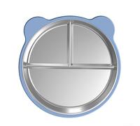 Plato de almuerzo dividido, 23,5 x 23,5 x 3,15 cm, acero inoxidable y silicona de grado alimenticio, base de succión fuerte, apto para lavavajillas, para niños pequeños y niños (azul profundo)